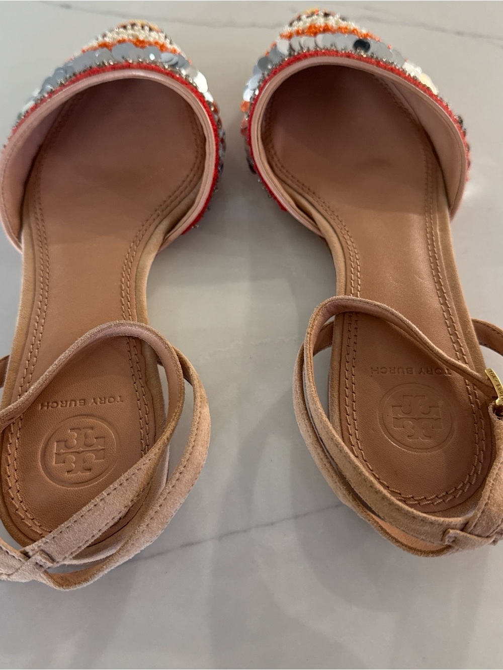 Tory Burch Multicolor Beaded Pointed Toe Ankle Strap Flats - Picture 4 of 6